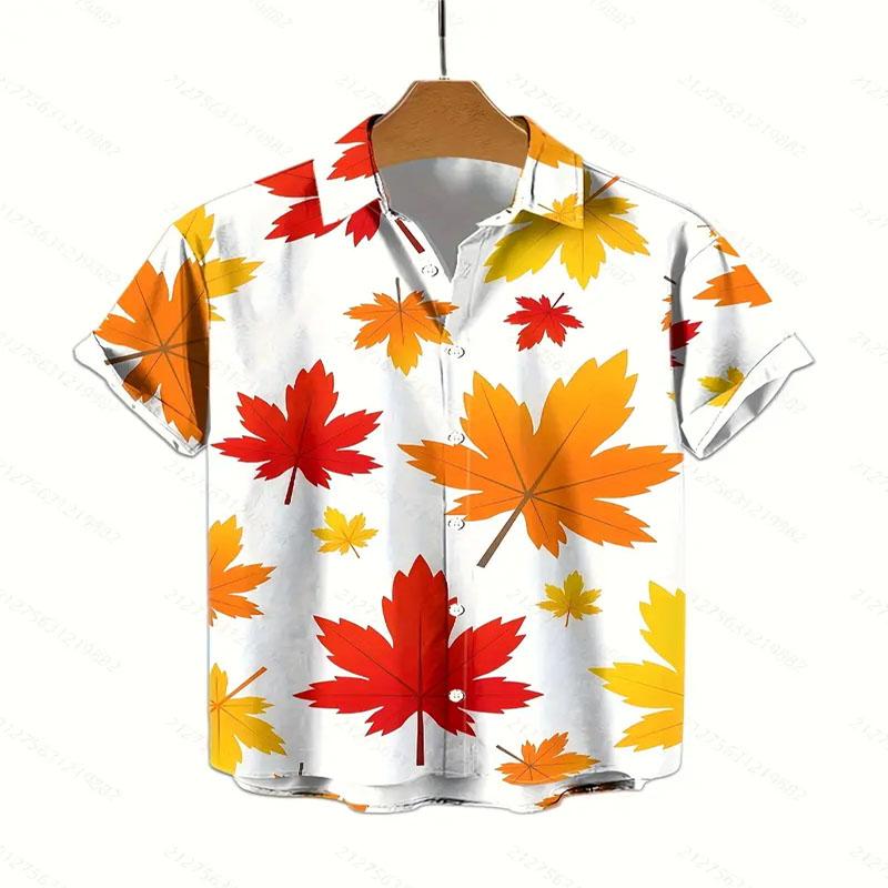 

Мужская гавайская рубашка с 3D-цифровым принтом «Кленовый лист» на каждый день с коротким рукавом на пуговицах для пляжного отдыха и летних вечеринок 5XL