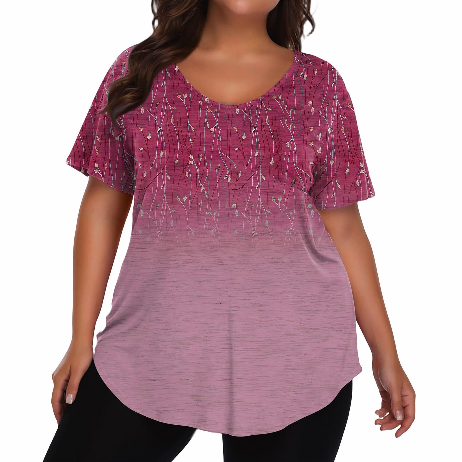 

Women s Large Size T-Shirt Casual Print V-Neck Short Sleeve Top XXXXXL