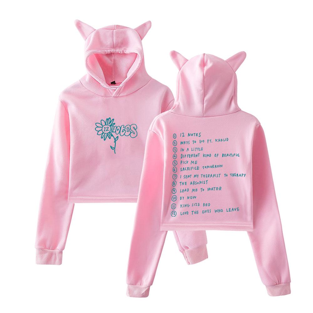 Alec Benjamin Printed Cat Ear Hoodie Women Long Sleeve Cropped Sweatshirts Female Casual Crop Tops