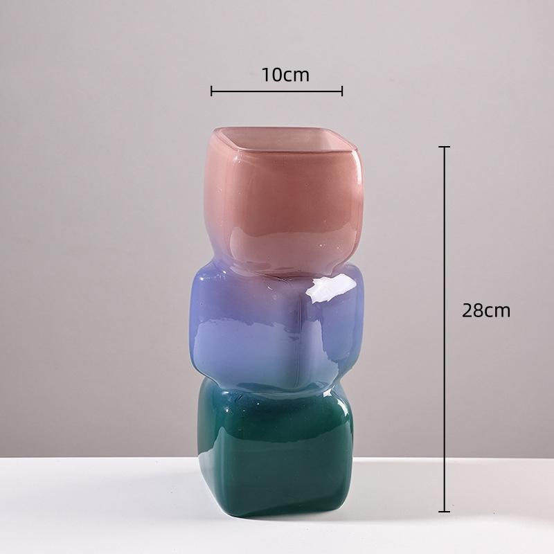 

Colored Geometric Squares Glass Vase Gradient Color Glass Bottle Flower Vase Hydroponics Terrarium Flower Pot Home Decoration