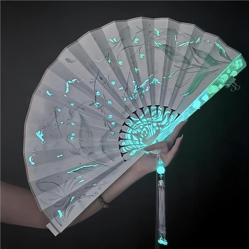 Luminous Handmade DIY Ancient Chinese Sle Blank Fan Xuan Paper Silk Cloth Night Light Hanfu Accories Student Home Daily Use