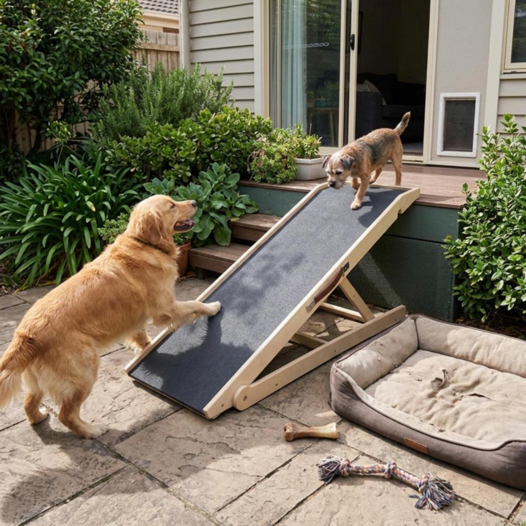 Dog Ramp with Rubber Surface Wooden Adjustable Long-Lasting for Bed