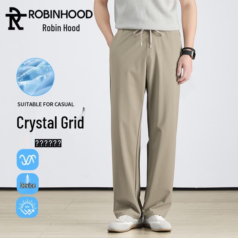 ROBINHOOD Men s Summer Ice Silk Straight-Leg Business Casual Trousers M