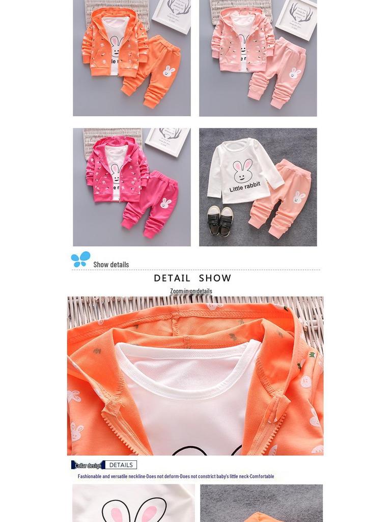 Modisches Frühlings- und Herbst-Sweatshirt-Set für Mädchen, Alter 2-3 - Langarm, dreiteiliges Outfit