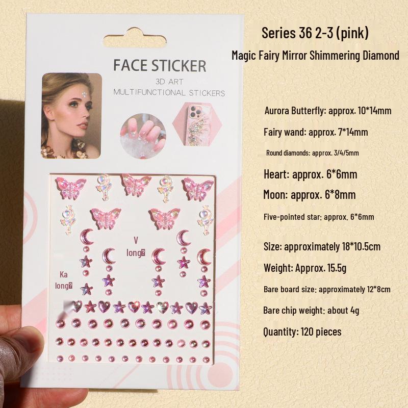 3D Butterfly & Star Face Sticker Set with Rhinestones & Pearls for Kids