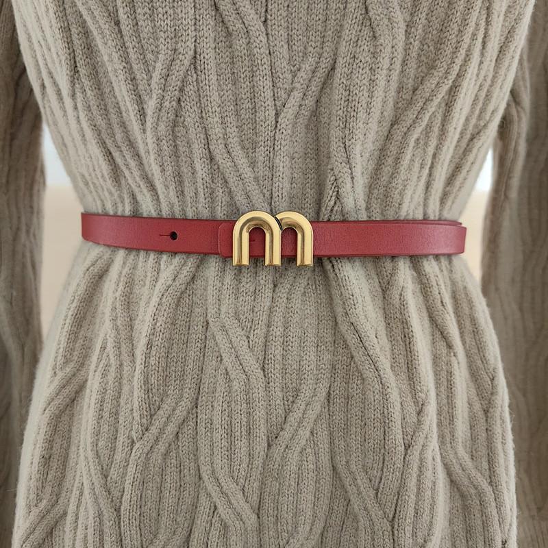 Fashionable Womens Minimalist Genuine Leather Belt Mshaped Metal Buckle Belt