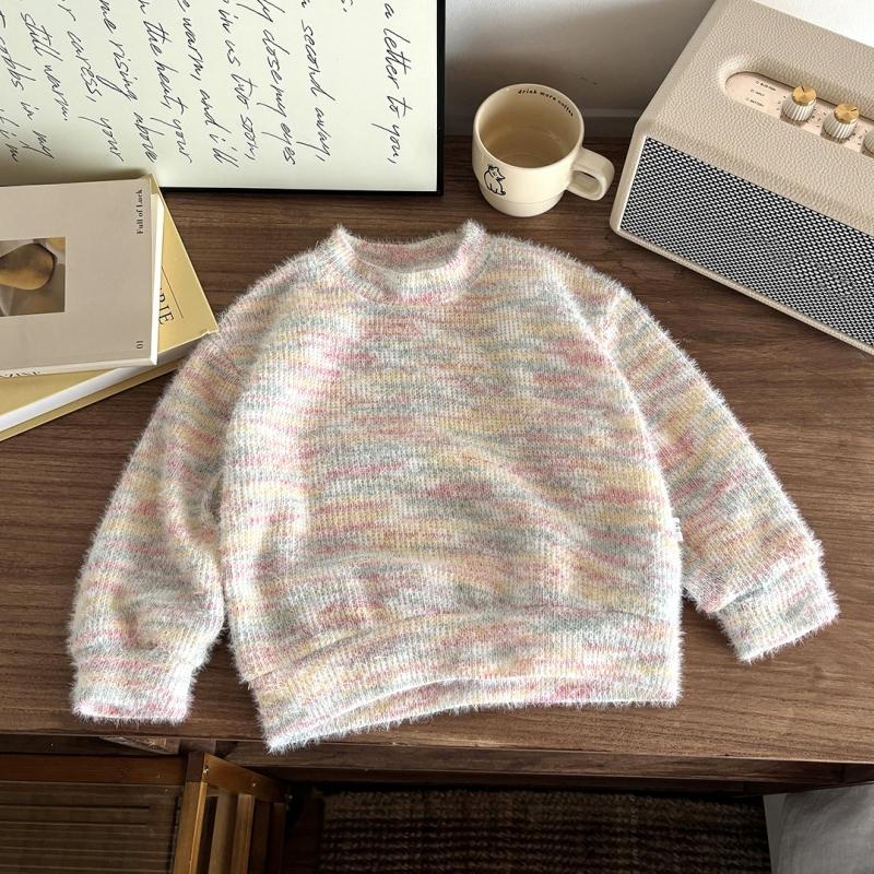 

Девочки Осень Новый Стильный Вязаный Свитшот Свободный Разноцветный Повседневный Пуловер Свитер Модный Универсальный Наряд Для Детей 100