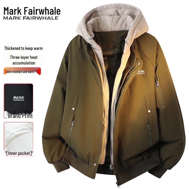 

Mark Fairwhale Men s Faux Two-Piece Hooded Winter Cotton Jacket L