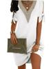 Women Lace Collar Dress Solid Color Split Cuffs Bow Knot European American Style