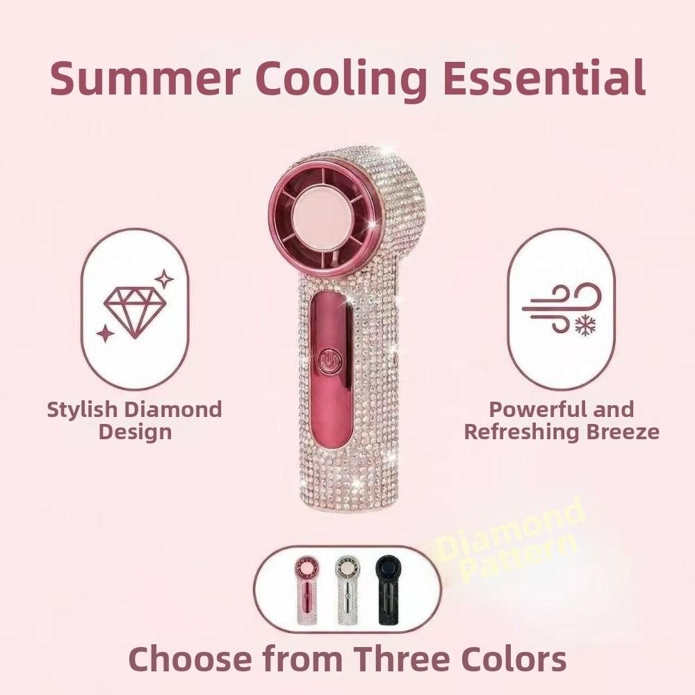 Sparkling Mini Cooling Fan Long-Lasting Portable Hand Fan Rhinestone Handheld Fan Travel Use