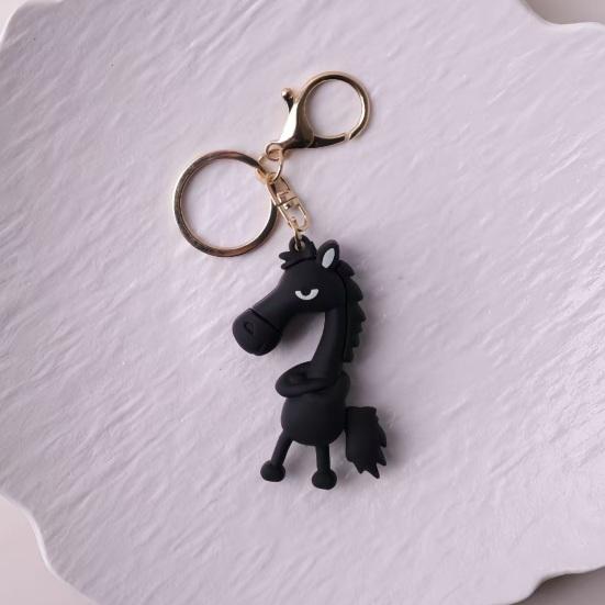 Keychain Pendant 3D Cartoon Horse Design Key Chain with Metal Ring Multifunctional Keychain Gift Accessory