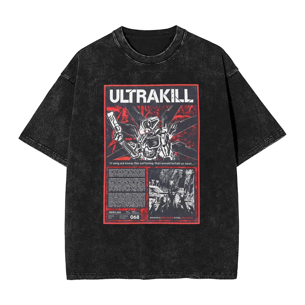 T-shirts de jeu de tir Ultrakill géniaux pour hommes, col rond, pur coton lavé, manches courtes, hauts d'été