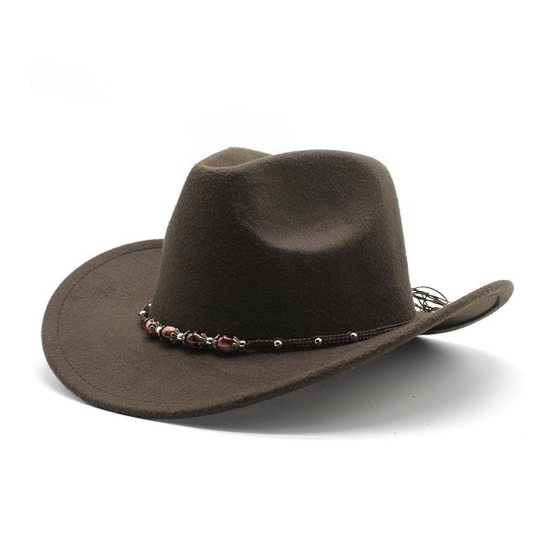 American Western Cowboy Hat Men'S Riding Hat Outdoor Travel Equestrian Hat Bent-Brimmed Wool Top Hat