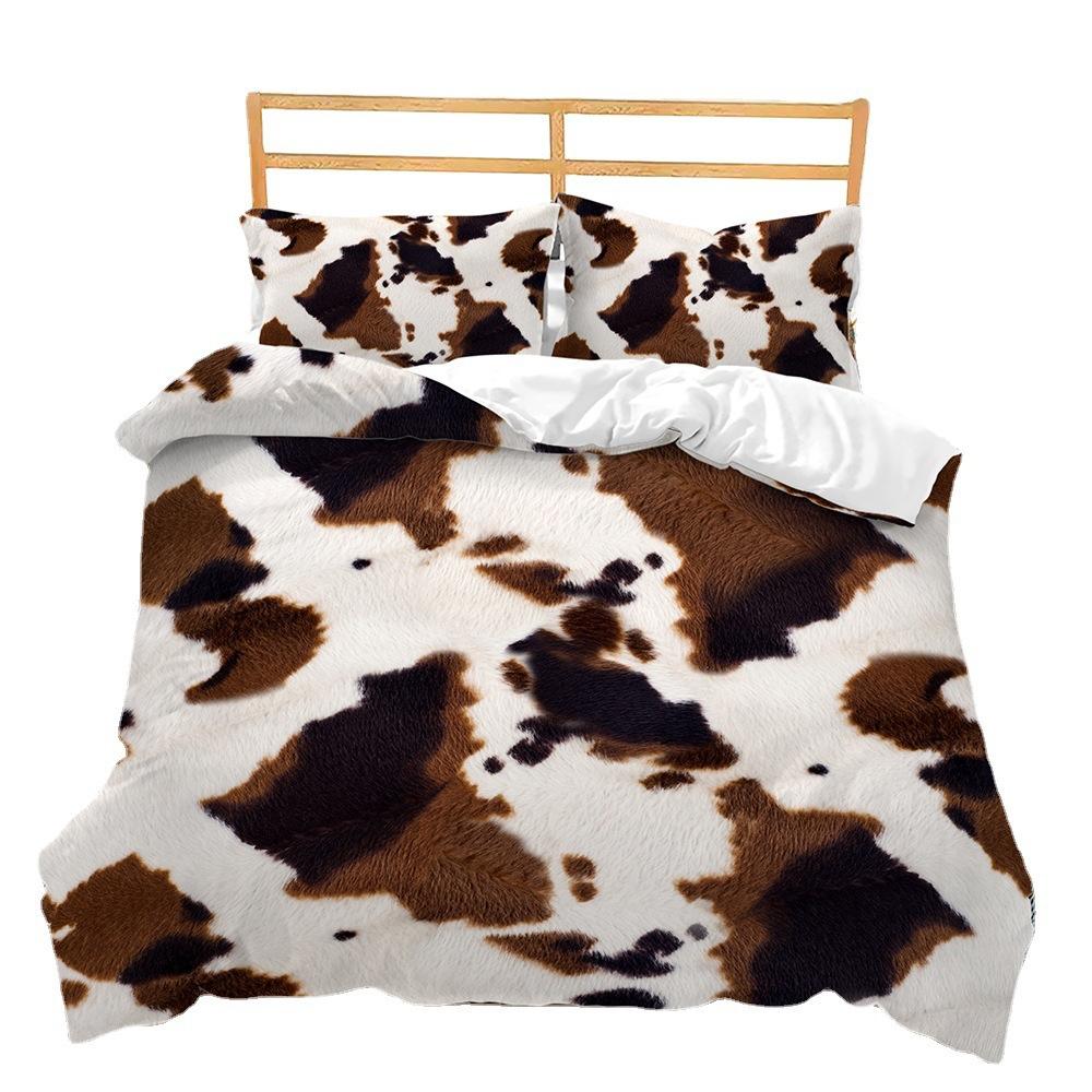 Three-Piece Animal Texture Cowhide Quilt Cover Digital Printing Kit Bedding