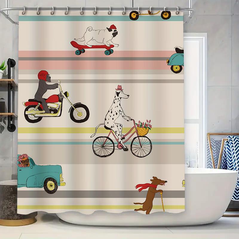 

Vibrant Dogs Ride Shower Curtain: A Colorful Bathroom Decor For Your Home W60H190(CM)-1 Pcs