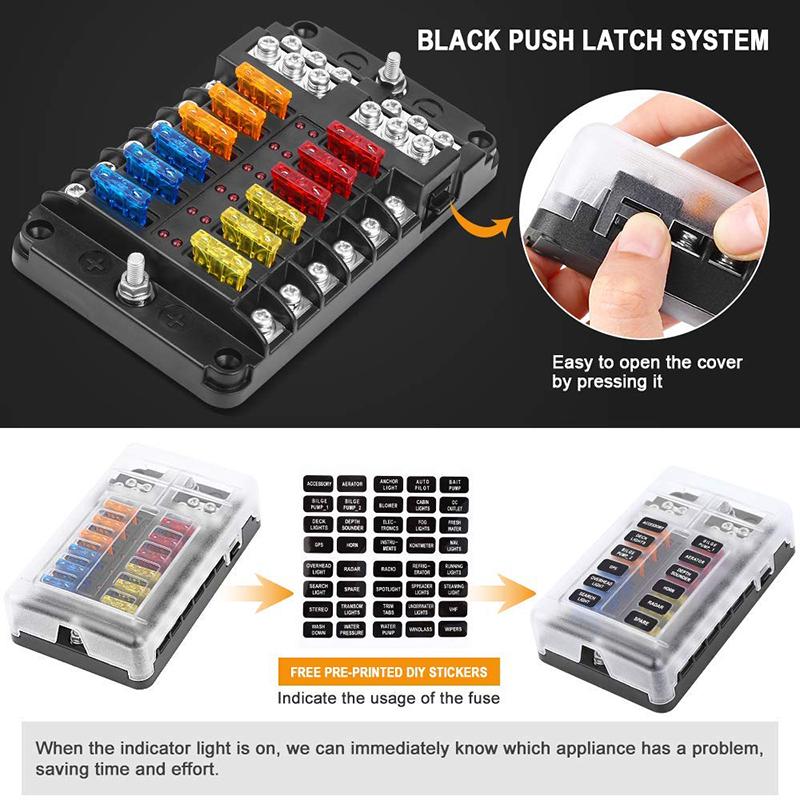 12 Way Fuse Box Holder With Blade Fuse Holder Block Warning Indicator Car Boat Blade Fuse Box 12V 24V Fuse Holders1
