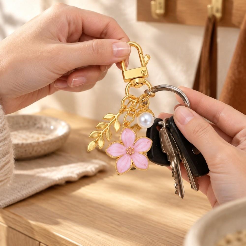 3D Flower Ball Flower Keychain Enamel Flower Key Holder Romantic Key Ring Girls Women