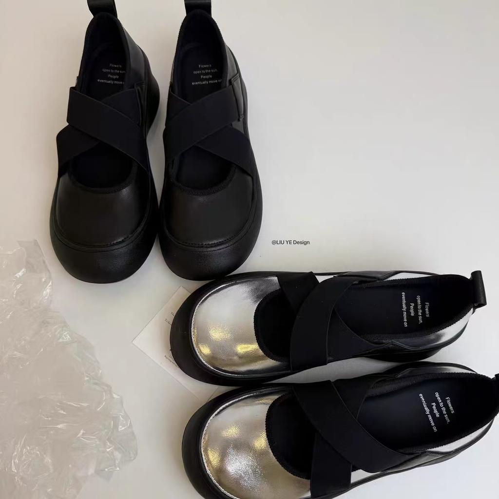 Cowhide version~ silent platform sports style loafers women's 2025 new cross-elastic Mary Jane shoes single shoes