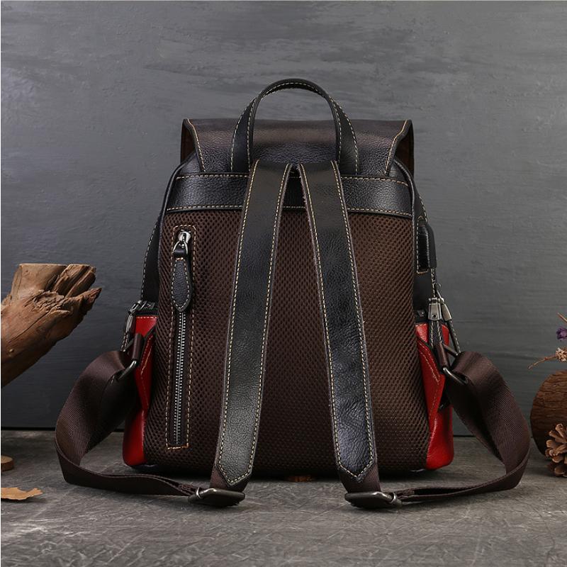 Johnature Retro Handmade Totem Embossed Genuine Leather Backpack Women Bag Large Capacity Cowhide Bagpack Travel Bags