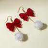 Pearl Red Velvet Bow Earrings Bowknot New Year Earrings Wine Red Bow Drop Earrings  Festival