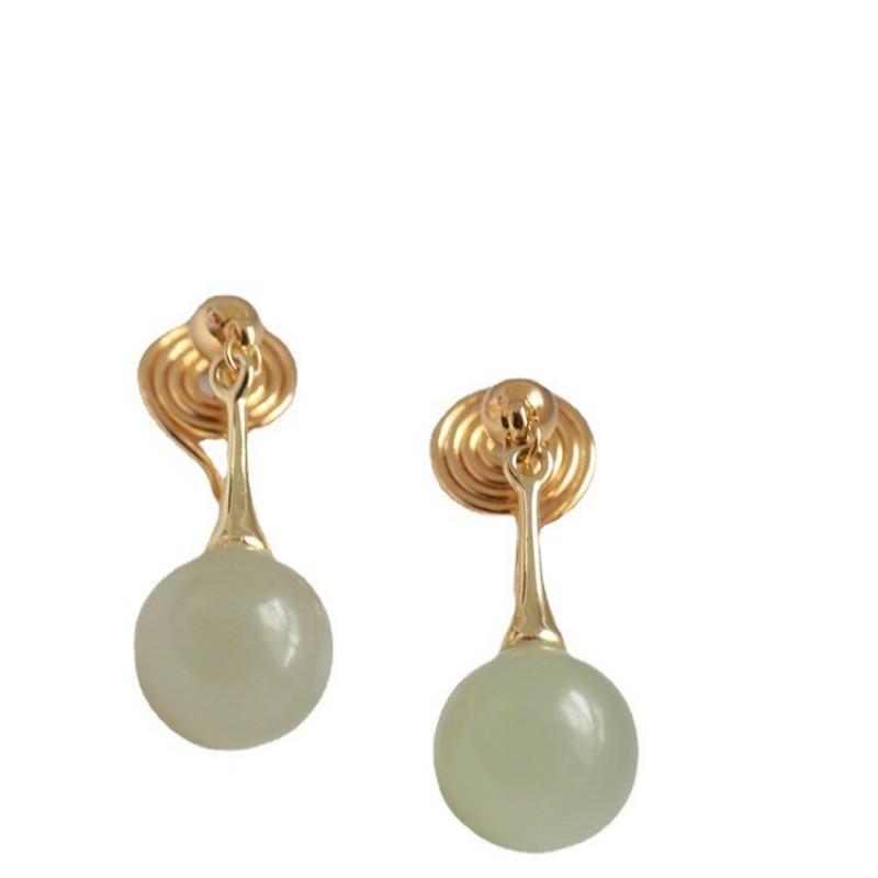 Natural Hetian Jade Earrings Women Non-Pierced Clip-On Minimalist Geometric Round Ear Cuff Elegant Daily Wear