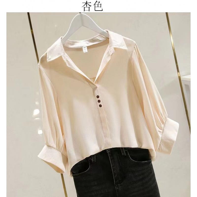 Fat mm extra large size solid color V-neck loose shirt women's 1116 new trendy green shirt women's belly covering foreign style thin