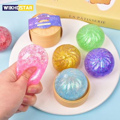 Mini Squishy Dumpling Realistic Bun Sensory Fidget Toys Colored Glitter Steamer Bun Decompression Ball Small Squeezable Toys