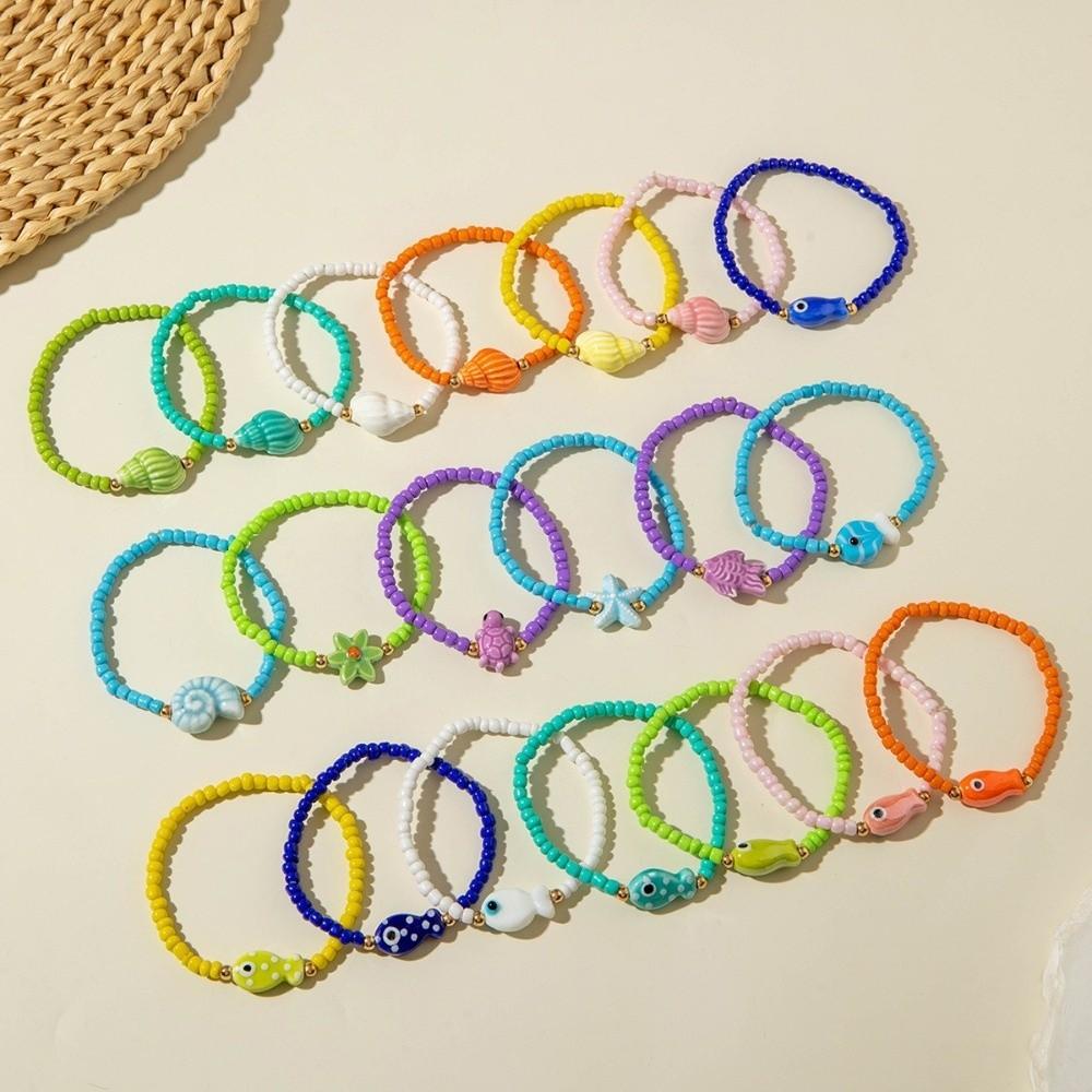 Vintage Sea Series Bohemian Ocean Bracelet Cute Wristband Fish Pendant Bracelet Colorful Beach Bangle Daily