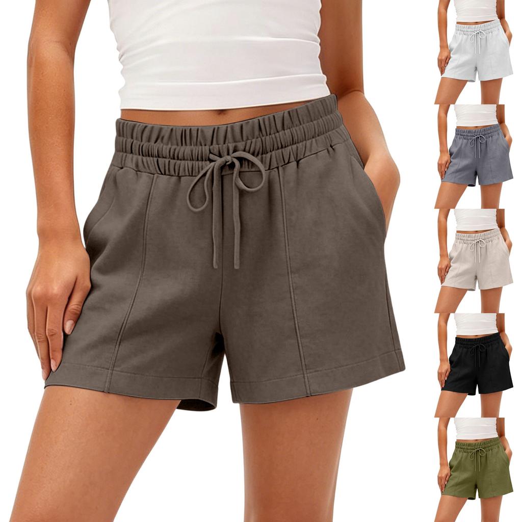 Women Drawstring Waist Casual Shorts with Pockets Relaxed Fit Lightweight Elastic Lounge Shorts for Daily Wear