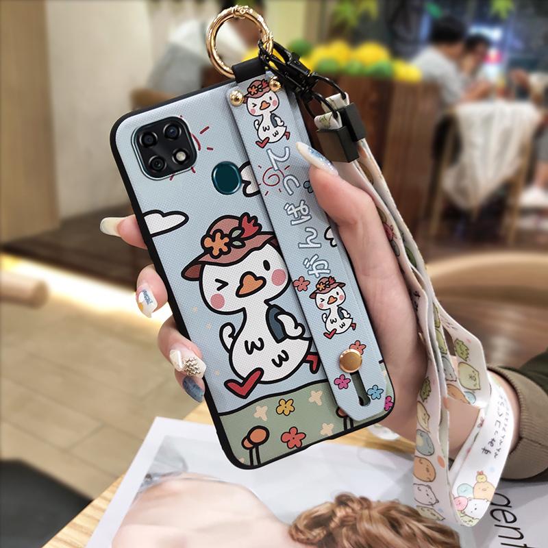 Lanyard Anti-knock Phone Case For ZTE Blade 20 Wristband Kickstand Shockproof Wrist Strap Cute Cartoon Protective Ring