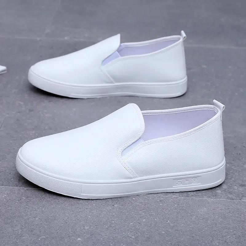  zapatos de mujer women cute round toe white pu leather spring slip on anti skid loafers lady school black shoes ab304