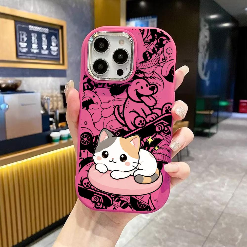Phone case: 2D flat design, suitable for iPhone 18 17 16 15 14 13 Pro protective case, three-color cat, perfect Christmas and Halloween holiday gift