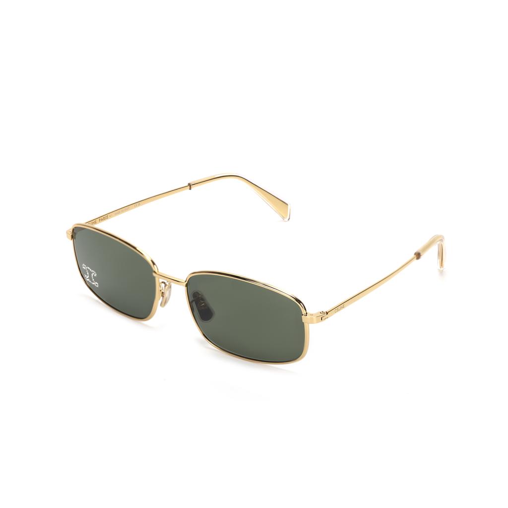 Celine Logo Metalowe Prostokątne Okulary Przeciwsłoneczne Damskie Okulary Przeciwsłoneczne Złote 4S285CMSB.