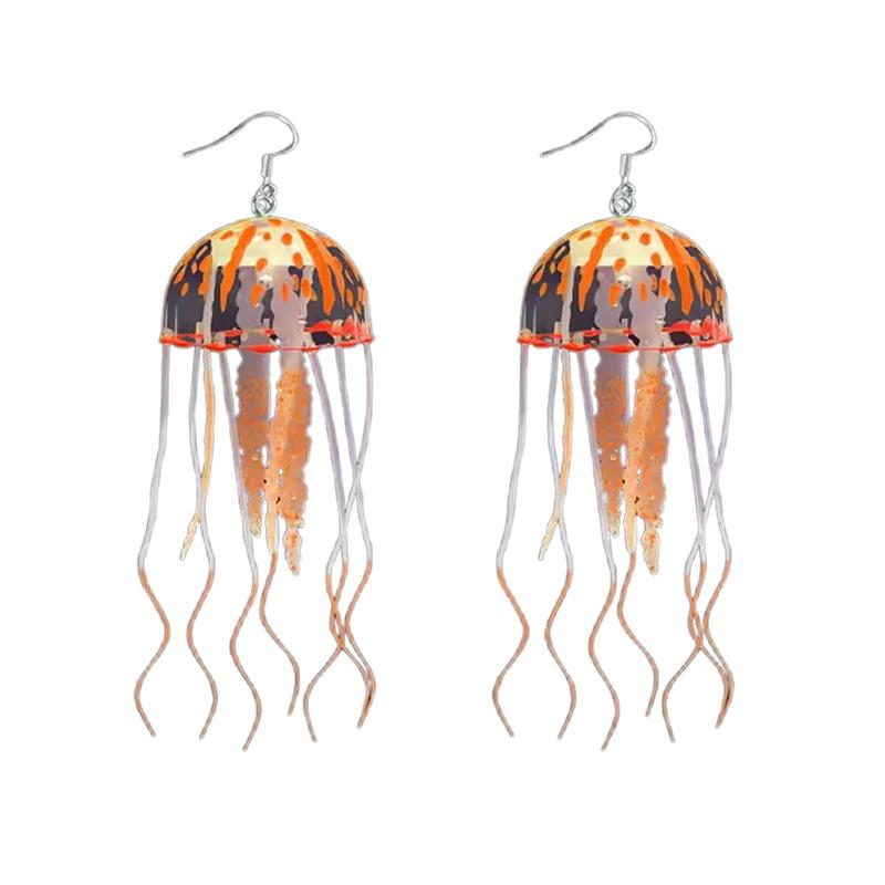 

Creative Fluorescent Jellyfish Earrings Exaggerated Tassel Lifelike Colored Jellyfish Personalized Earrings Women S Chic Jewelry