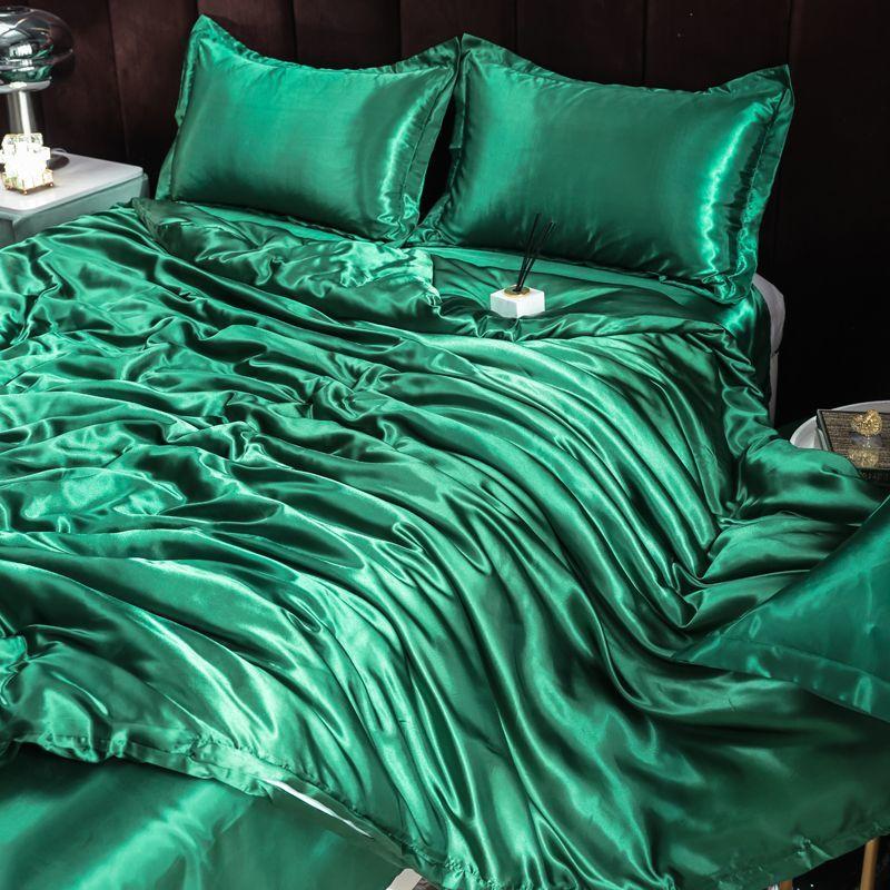Double-sided four-piece set silky cool solid color three-piece set bed sheet quilt cover summer cool bedding