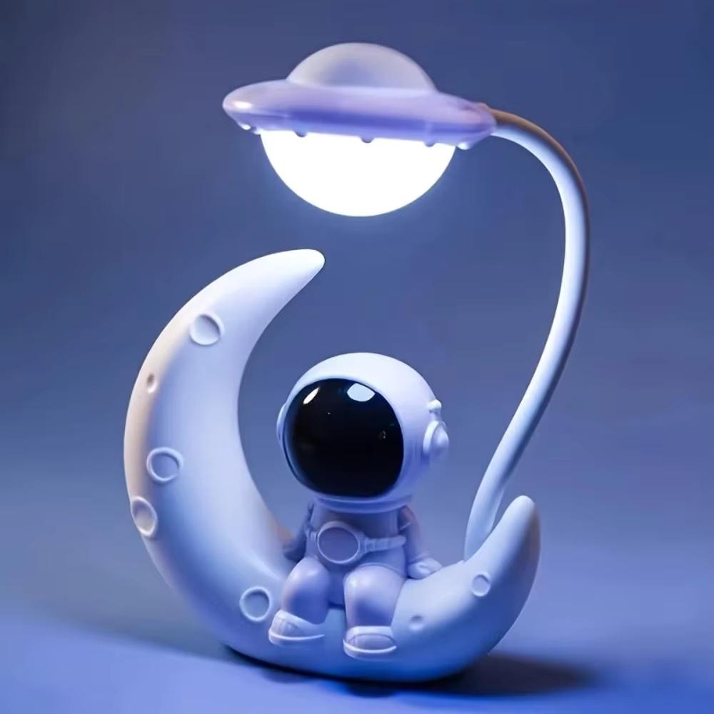 Luminária de Mesa Criativa Lua Astronauta LED Lâmpada de Leitura Recarregável Pequena para Decoração de Quarto Estudo