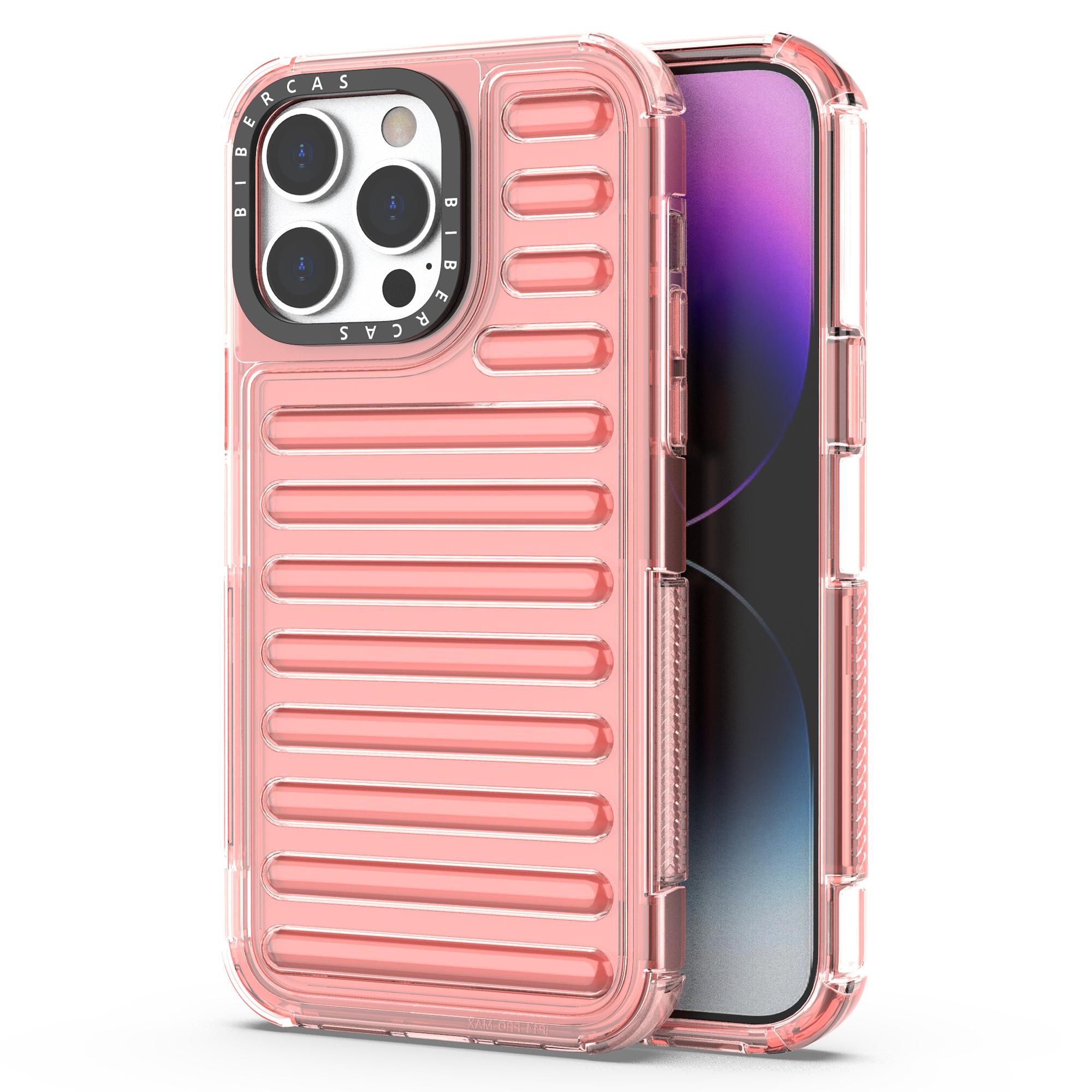 

For iPhone 15 Pro Case Stripe Design Anti-Slip Detachable TPU+PC Phone Cover Deep Pink