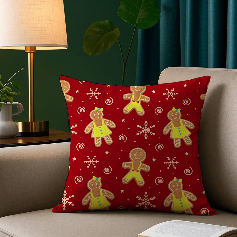 Cute Gingerbread Man Christmas Pillow Case Short Plush Double-sided Print Square Throw Pillow Covers Sofa Home Cushion Decor