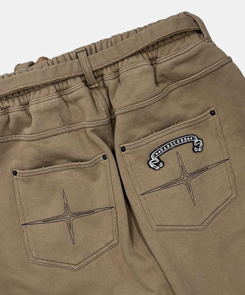 BADBLOOD Destroyed Raw-Edge Joggers - Dark Tan