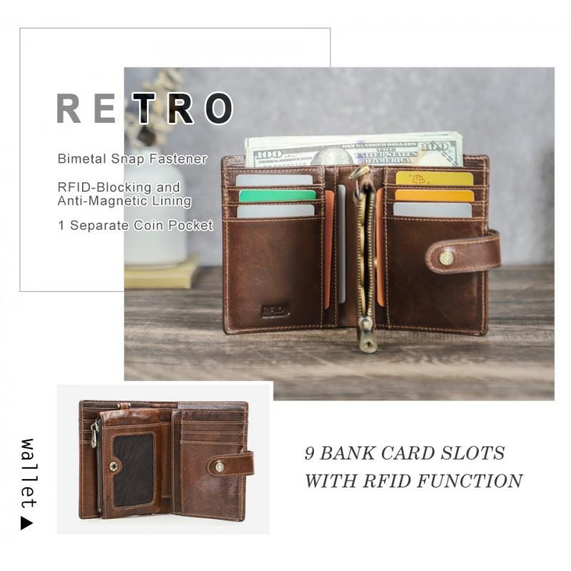 Full Grain Color Changing Head Layer Cowhide RFID Anti-theft Brush Men's Wallet Buckle Three Fold Leather