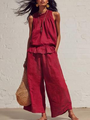 Europäisches & Amerikanisches Damen Retro Bohemian Rüschen Baumwoll-Leinen Zweiteiliges Set für Frühling und Sommer 2026