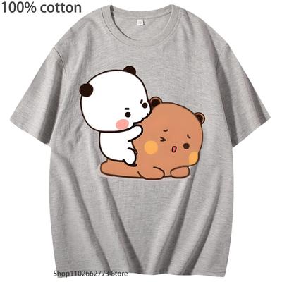 Cartoon Funny Bubu Biting Dudu Shirts Women Brownie Panda Bear Kawaii Clothes Men's Tops Cute T-shirts Cotton Summer Tees