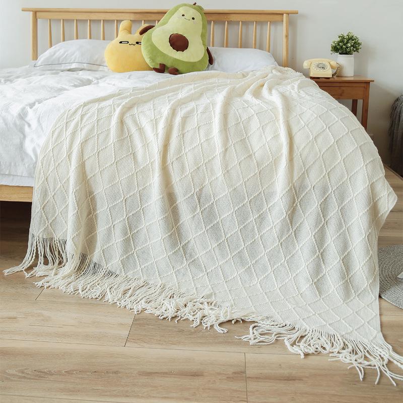 Cobertor Tricotado Moderno Minimalista com Padrão Diamante Cor Sólida - Cobertor de Sesta Personalizável para Carro ou Cama