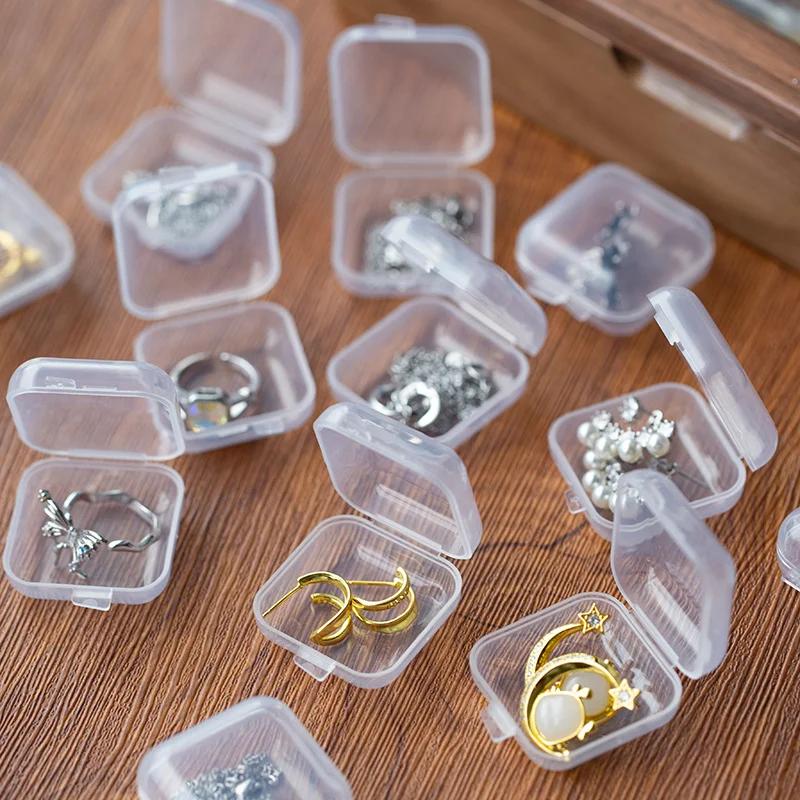 100/1 Stück Mini Schmuckaufbewahrungsboxen Kunststoff Transparent Quadratisch Aufbewahrungsbox für Pillen Ohrringe Ringe Staubdichter Schutz Verpackungsbox