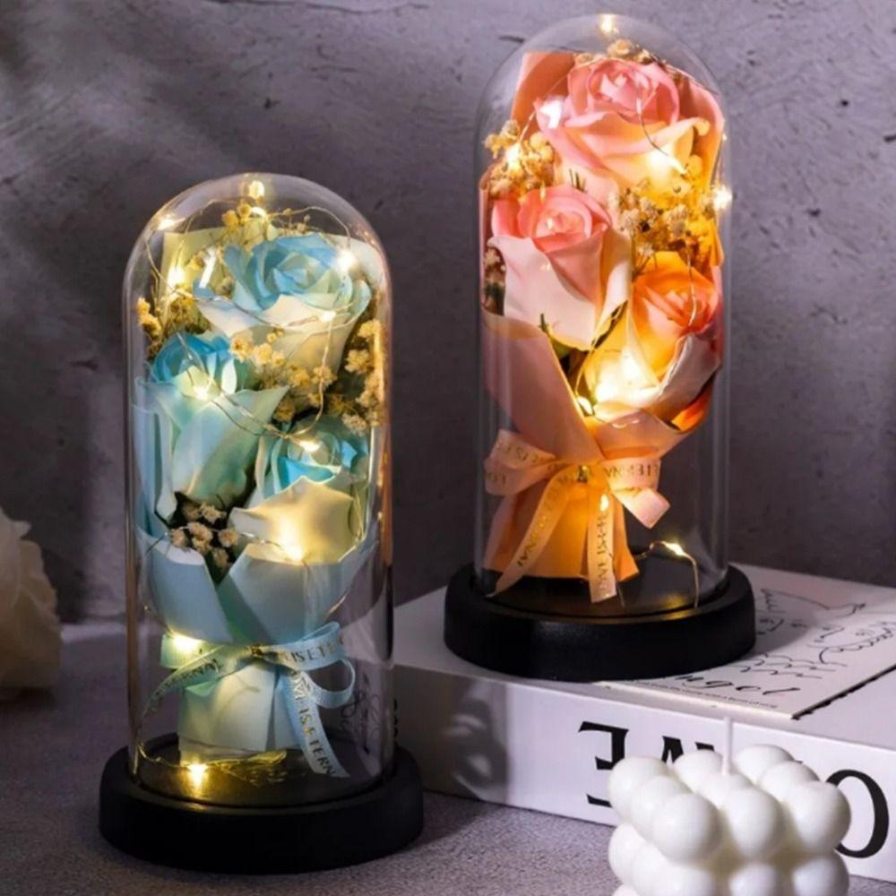 Luminous Artificial Rose Light Romantic LED Eternal Flower Rose Acrylic Cover Ornament Home Decor