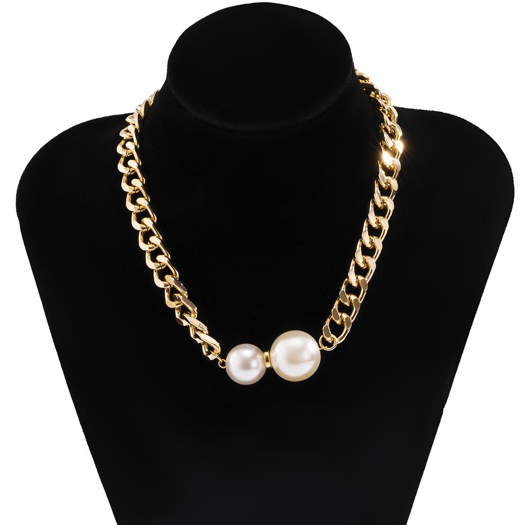 Salircon New Punk Cuban Chains Necklaces Women Vintage Imitation Pearl Pendant Necklace Girl Choker Fashion Accessories Jewelery