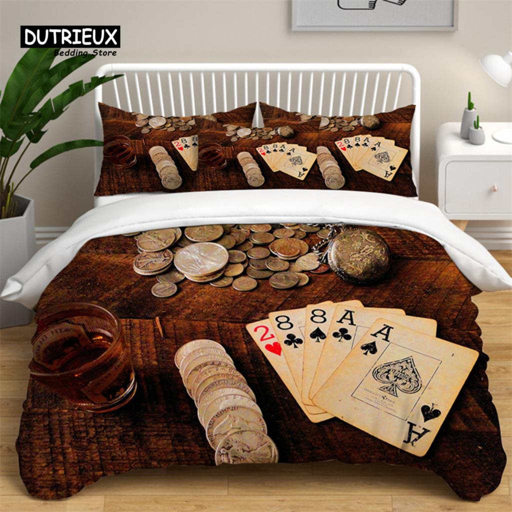 Soft Poker Bedding Set Retro Player Card Game Tarot Print Duvet Cover For Kids Boys Girls Teens Geometric Pattern Pillow Shams