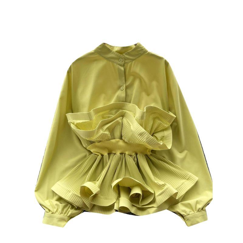 Socialite Puff Sleeves Autumn Waist Trimming Ruffles Shirt
