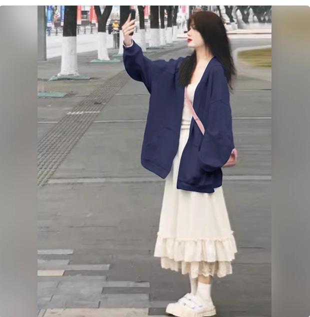 Women's Grey Hooded Fleece Sweatshirt - Slimming Thick Zip-Up Cardigan for Autumn/Winter 2025