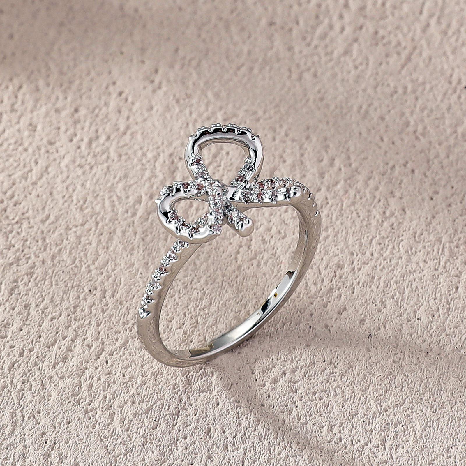 Bowknot Micro-Inlaid Zircon Ring: Elegant Light Luxury Index Finger Ring for Women